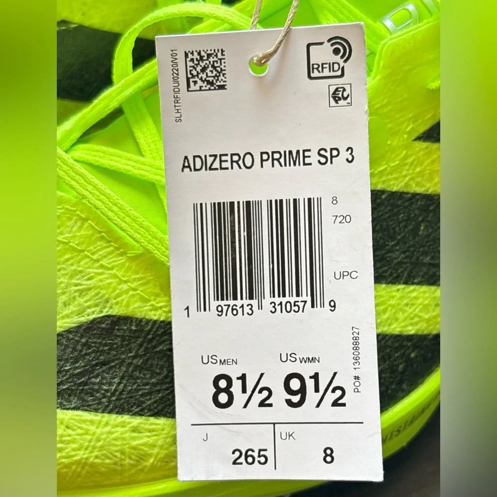 Adidas Adizero Prime SP 3 Strung Track Field Spikes Running Sprint Shoes neon